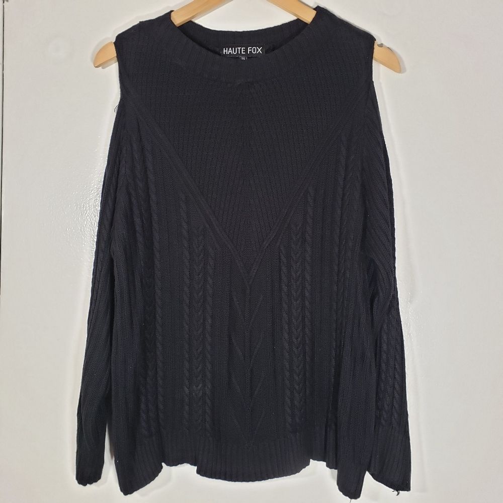 Haute Fox Black Knit Cold Shoulder Sweater Size 2X